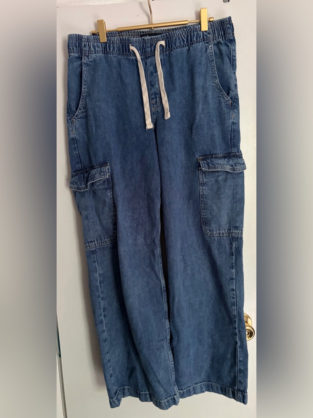 GAP Denim Cargo High Rise Wide Leg Jeans with Drawstring Waist
